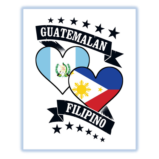 Guatemalan Filipino Heart Flags Guatemala Philippines 8"x10" Wall Art Print