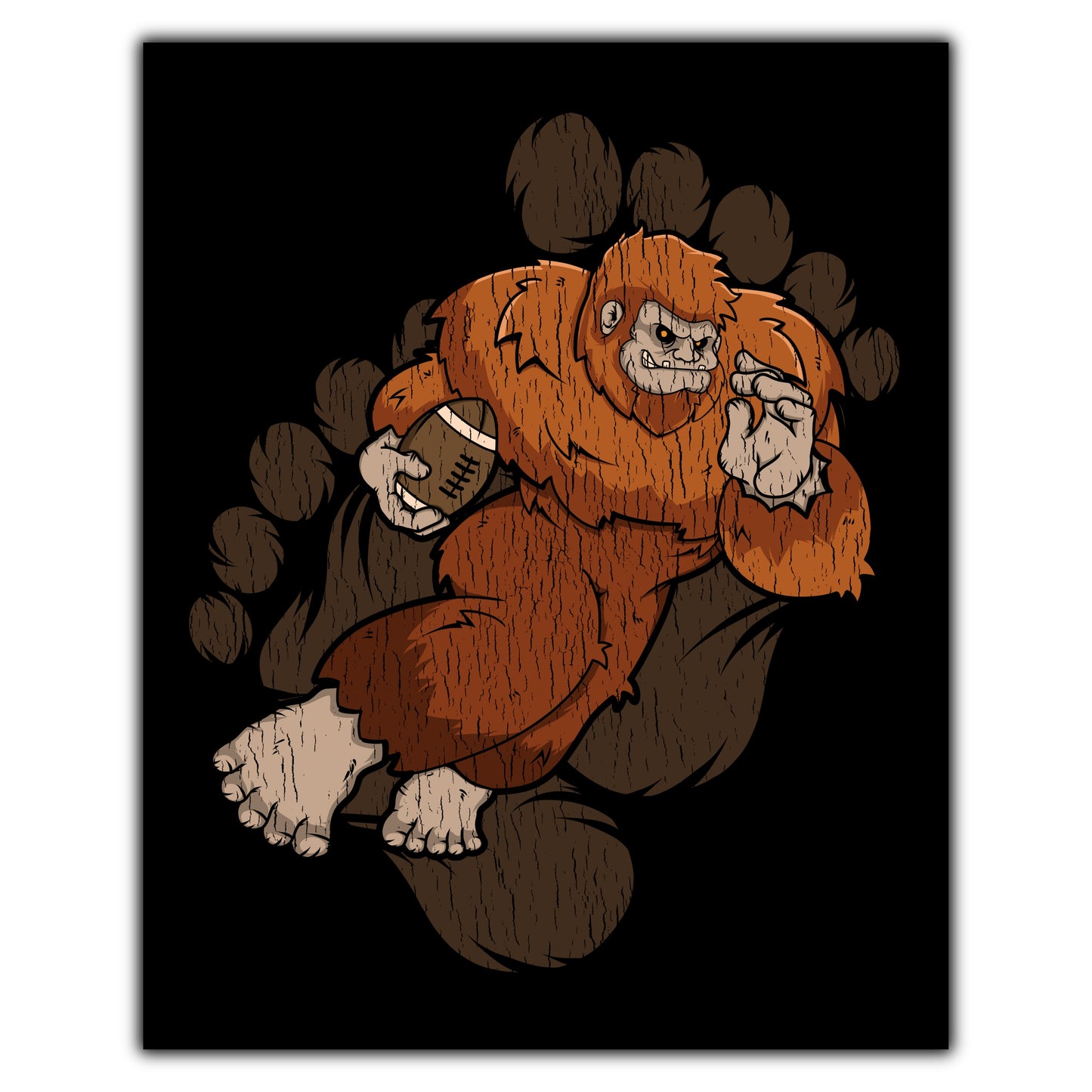 Bigfoot Football Art - Sasquatch Running Back 8"x10" Wall Art Print
