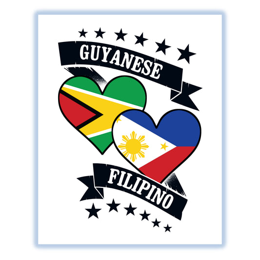 Guyanese Filipino Heart Flags Guyana Philippines 8"x10" Wall Art Print