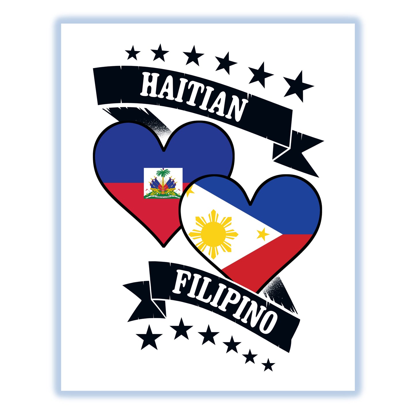 Haitian Filipino Heart Flags Haiti Philippines 8"x10" Wall Art Print