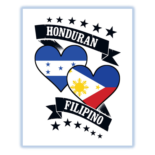 Honduran Filipino Heart Flags Honduras Philippines 8"x10" Wall Art Print