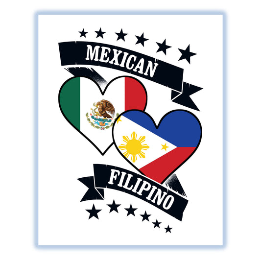 Mexican Filipino Heart Flags Mexico Philippines 8"x10" Wall Art Print