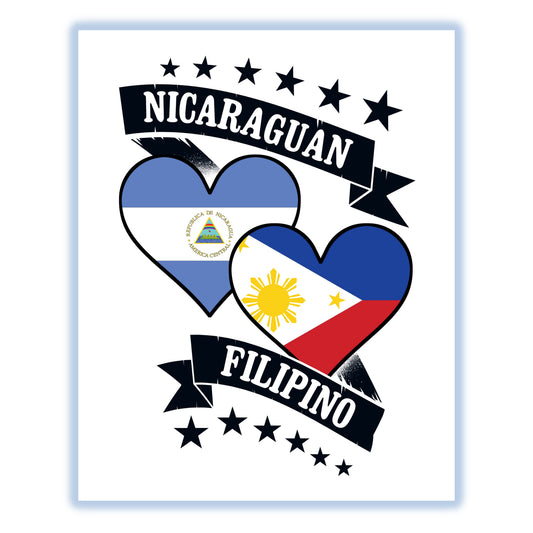 Nicaraguan Filipino Heart Flags Nicaragua Philippines 8"x10" Wall Art Print
