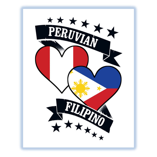 Peruvian Filipino Heart Flags Peru Philippines 8"x10" Wall Art Print