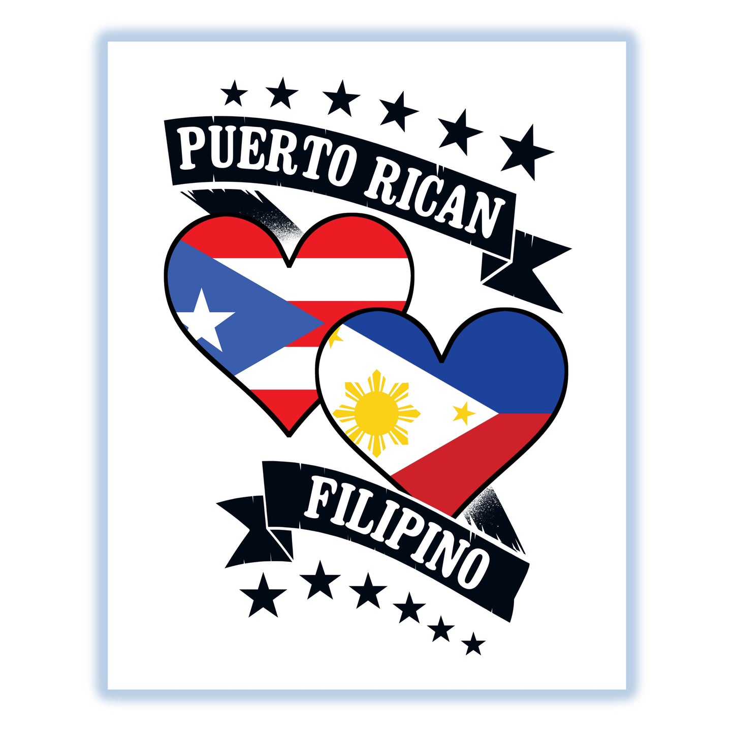 Puerto Rican Filipino Heart Flags Puerto Rico Philippines 8"x10" Wall Art Print