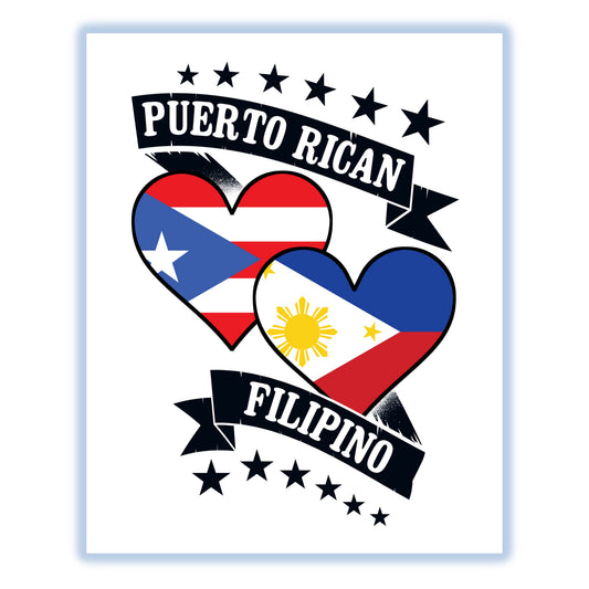 Puerto Rican Filipino Heart Flags Puerto Rico Philippines 8"x10" Wall Art Print