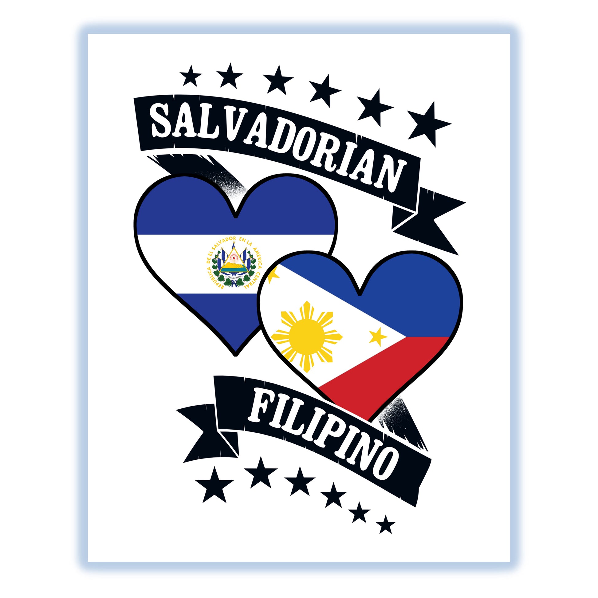 Salvadorian Filipino Heart Flags El Salvador Philippines 8"x10" Wall Art Print