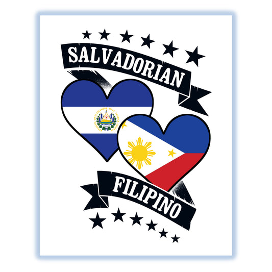 Salvadorian Filipino Heart Flags El Salvador Philippines 8"x10" Wall Art Print
