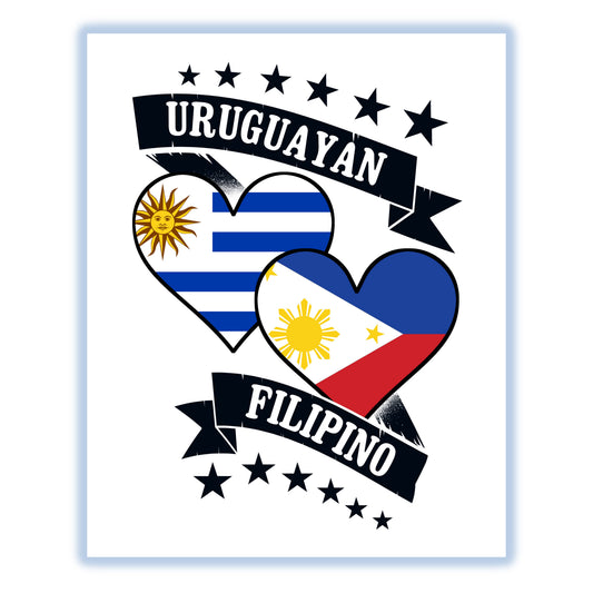Uruguayan Filipino Heart Flags Uruguay Philippines 8"x10" Wall Art Print