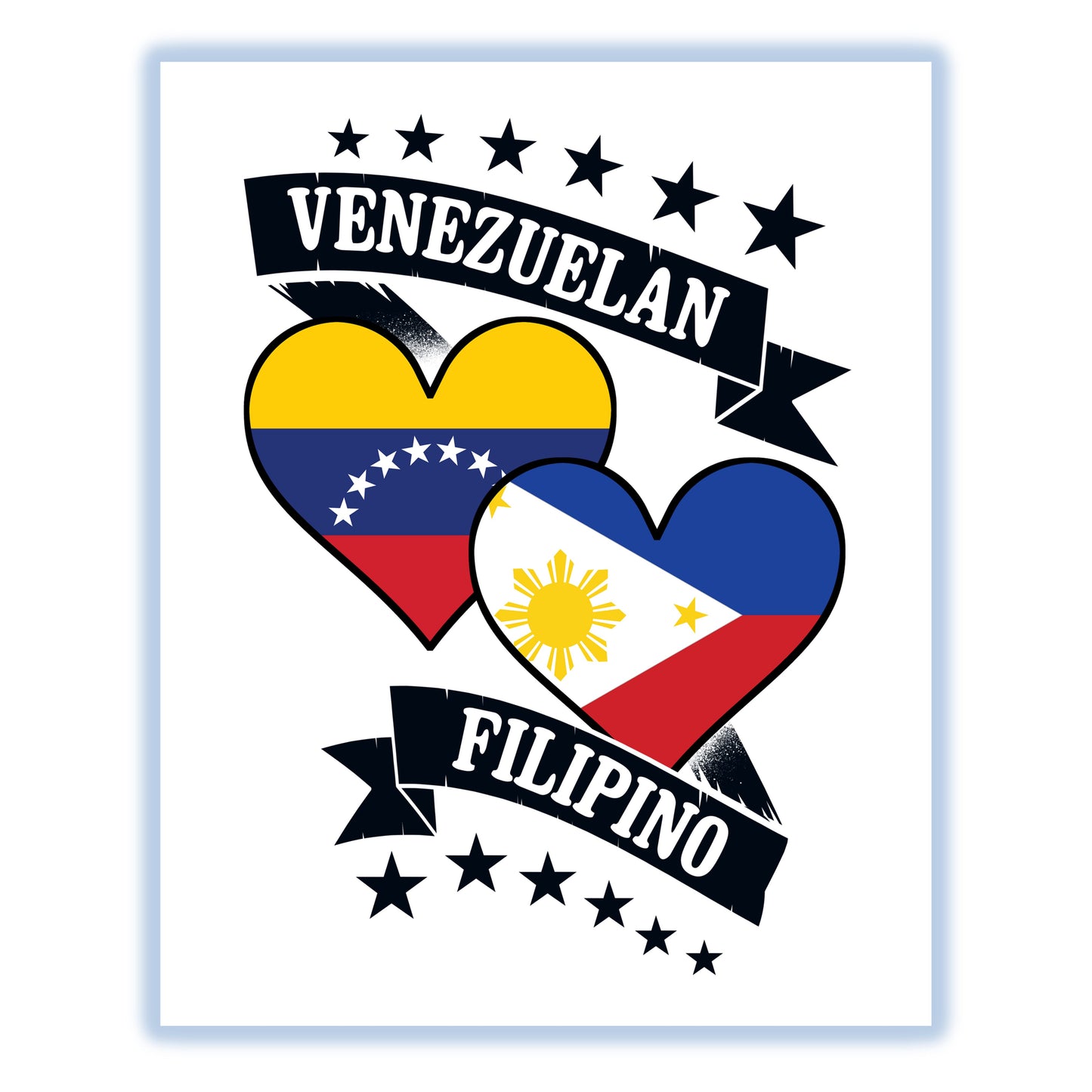 Venezuelan Filipino Heart Flags Venezuela Philippines 8"x10" Wall Art Print