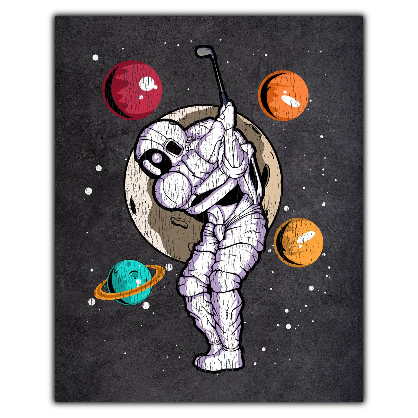 Golf Astronaut Outer Space Spaceman Distressed 8"x10" Wall Art Print
