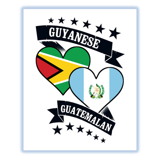 Guyanese Guatemalan Heart Flags Guyana Guatemala 8"x10" Wall Art Print