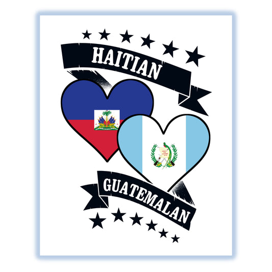Haitian Guatemalan Heart Flags Haiti Guatemala 8"x10" Wall Art Print