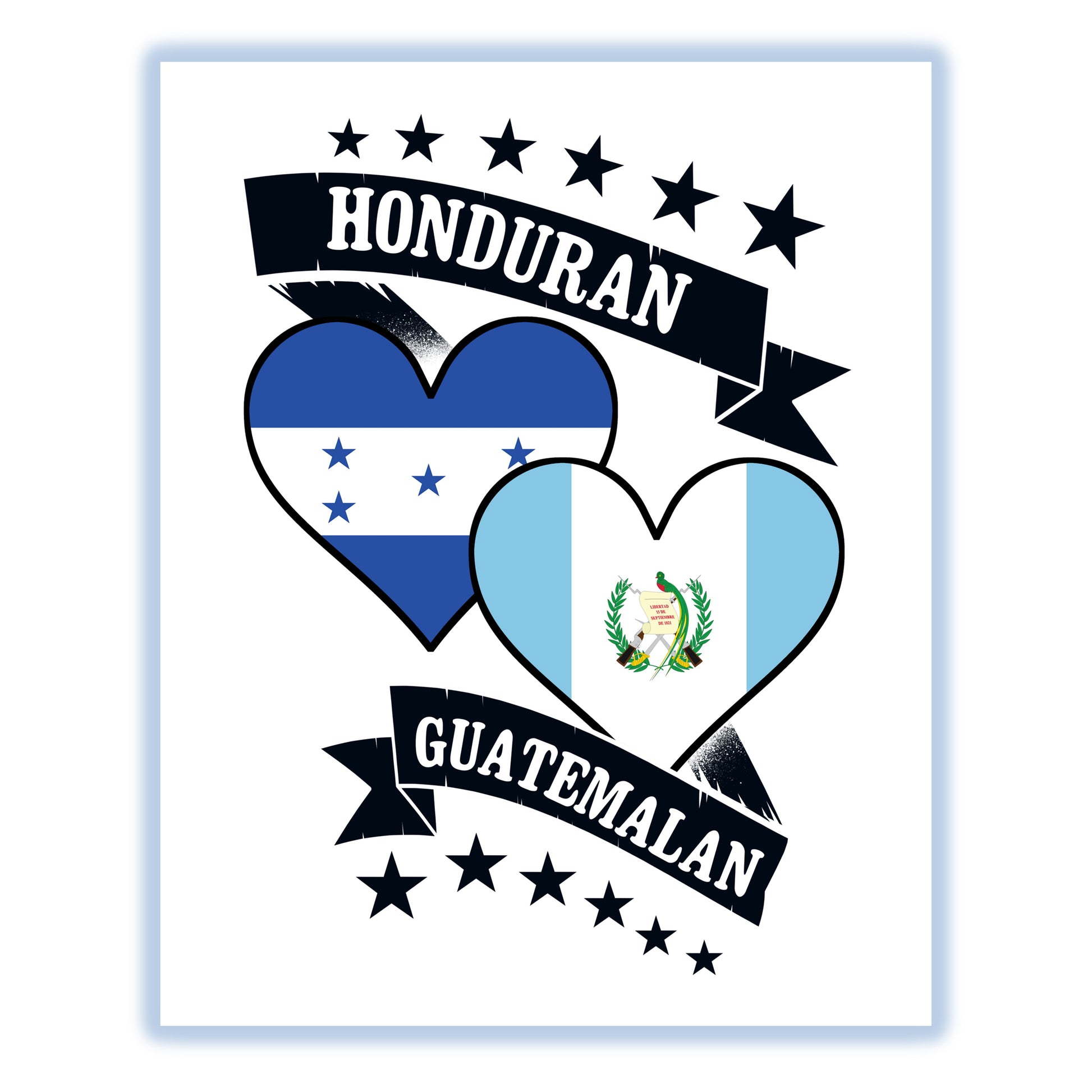 Honduran Guatemalan Heart Flags Honduras Guatemala 8"x10" Wall Art Print