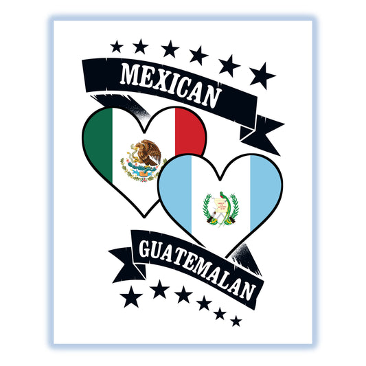 Mexican Guatemalan Heart Flags Mexico Guatemala 8"x10" Wall Art Print