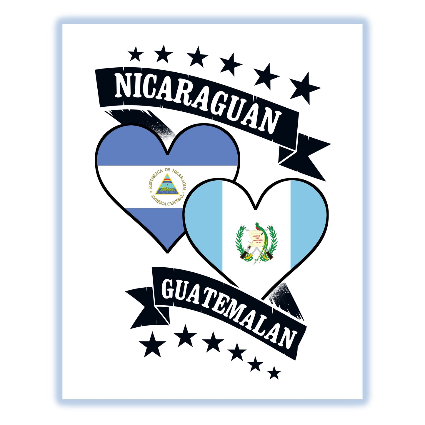 Nicaraguan Guatemalan Heart Flags Nicaragua Guatemala 8"x10" Wall Art Print