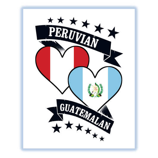 Peruvian Guatemalan Heart Flags Peru Guatemala 8"x10" Wall Art Print