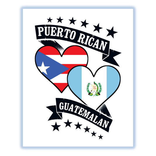 Puerto Rican Guatemalan Heart Flags Puerto Rico Guatemala 8"x10" Wall Art Print