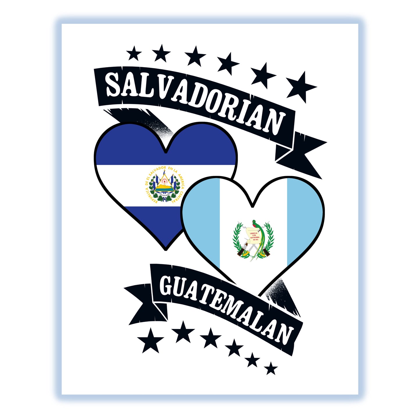 Salvadorian Guatemalan Heart Flags El Salvador Guatemala 8"x10" Wall Art Print