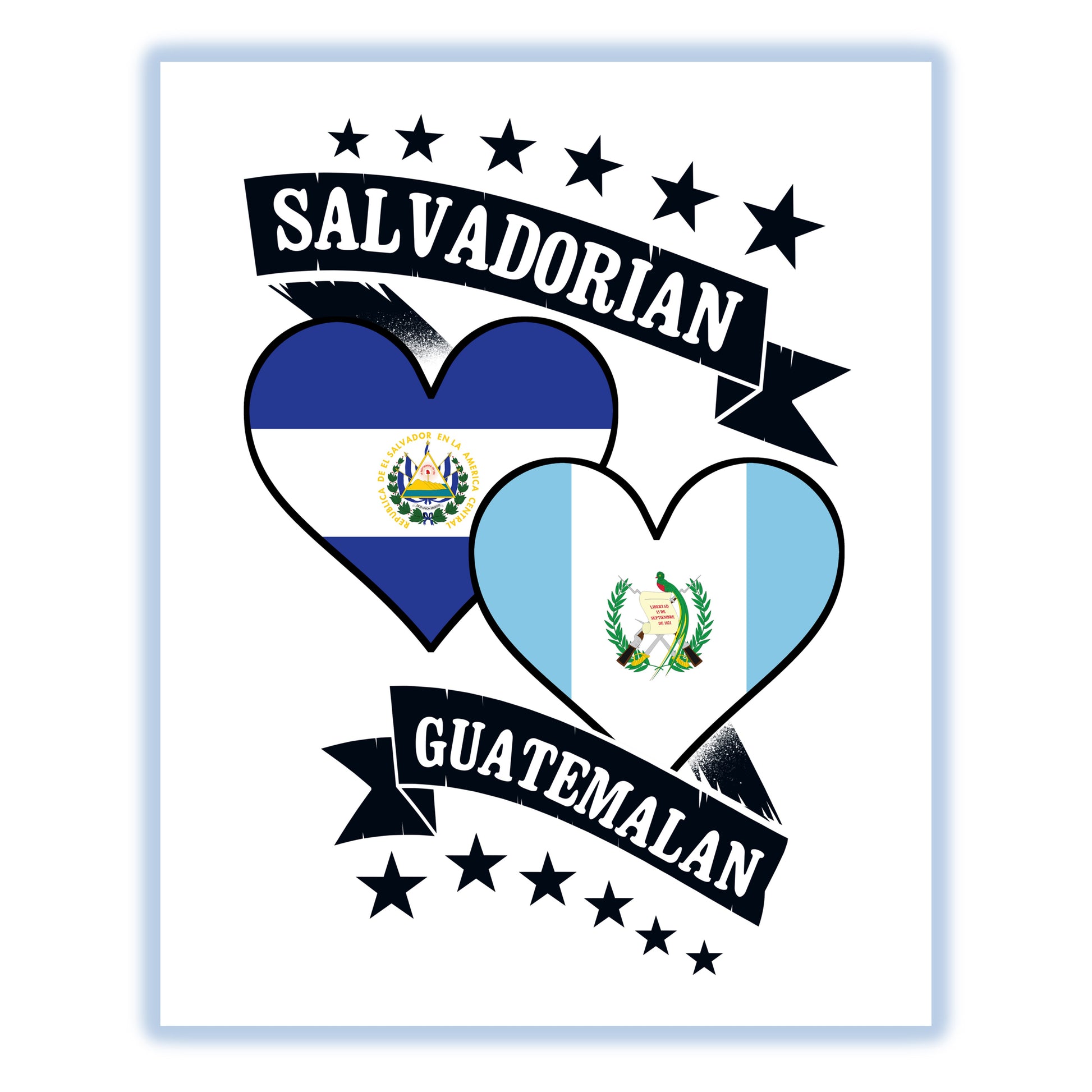 Salvadorian Guatemalan Heart Flags El Salvador Guatemala 8"x10" Wall Art Print