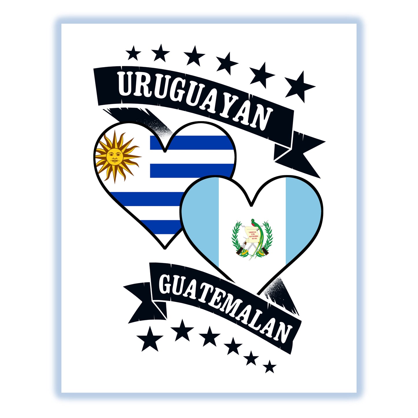 Uruguayan Guatemalan Heart Flags Uruguay Guatemala 8"x10" Wall Art Print