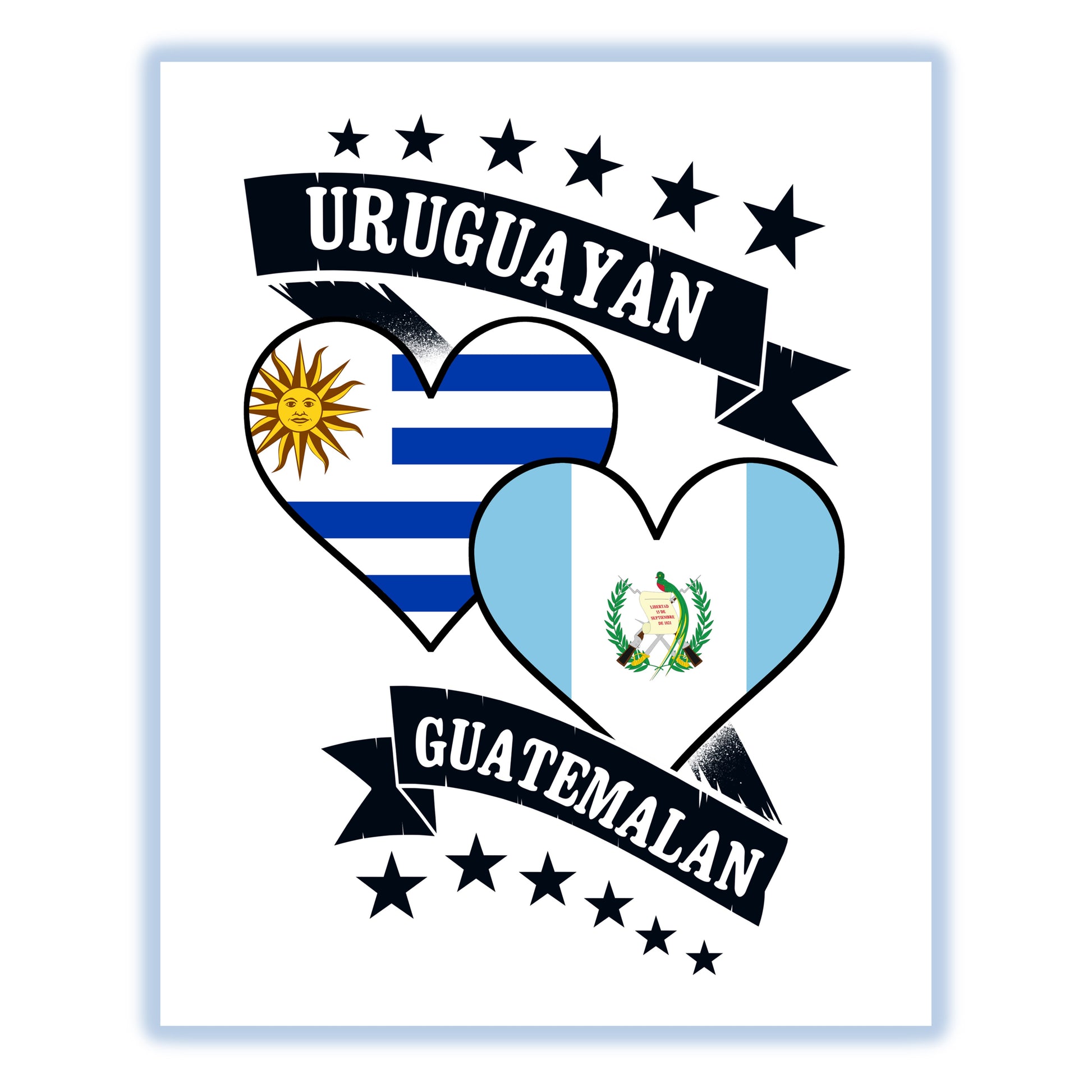 Uruguayan Guatemalan Heart Flags Uruguay Guatemala 8"x10" Wall Art Print