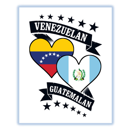 Venezuelan Guatemalan Heart Flags Venezuela Guatemala 8"x10" Wall Art Print