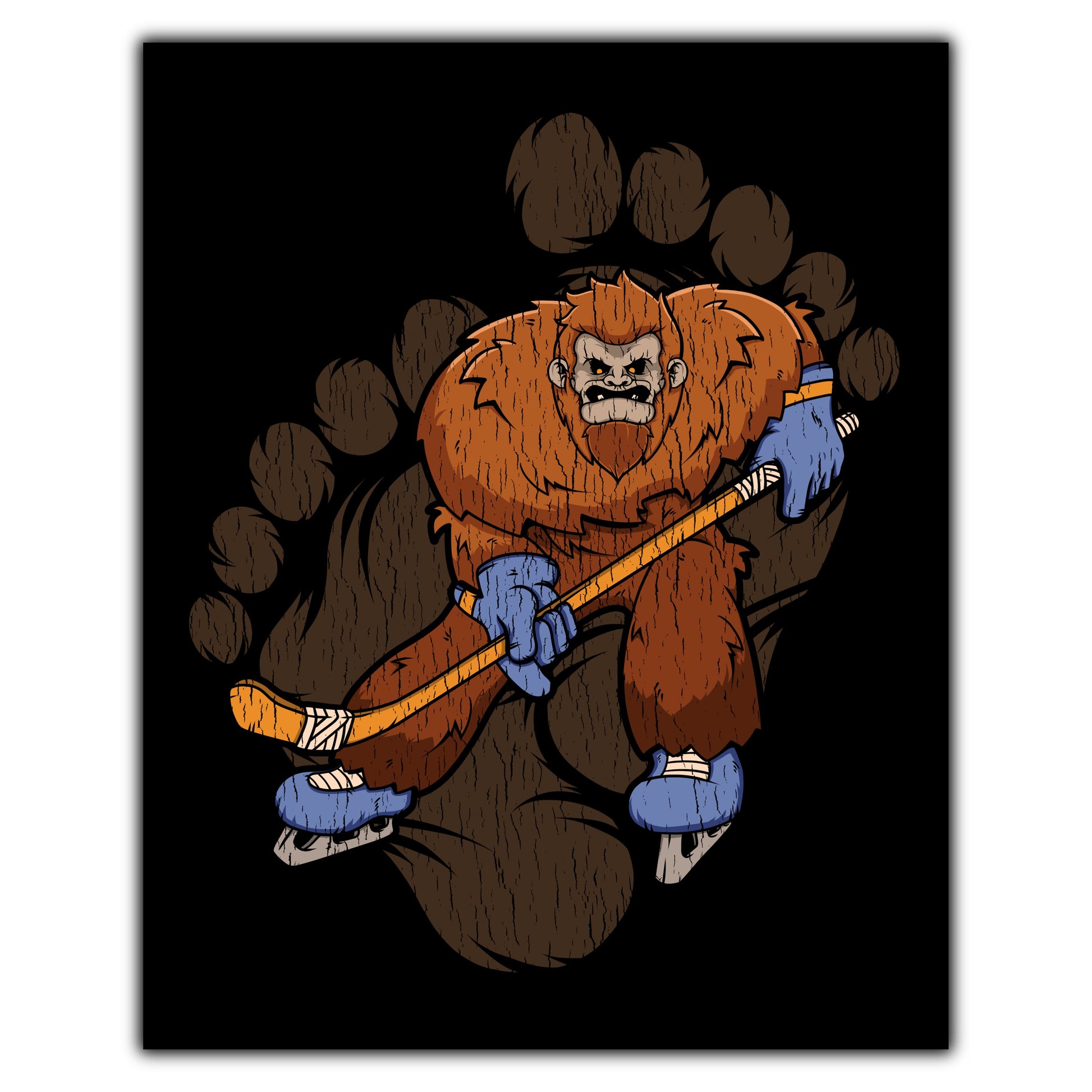 Bigfoot Hockey Art - Sasquatch Ice Hockey 8"x10" Wall Art Print