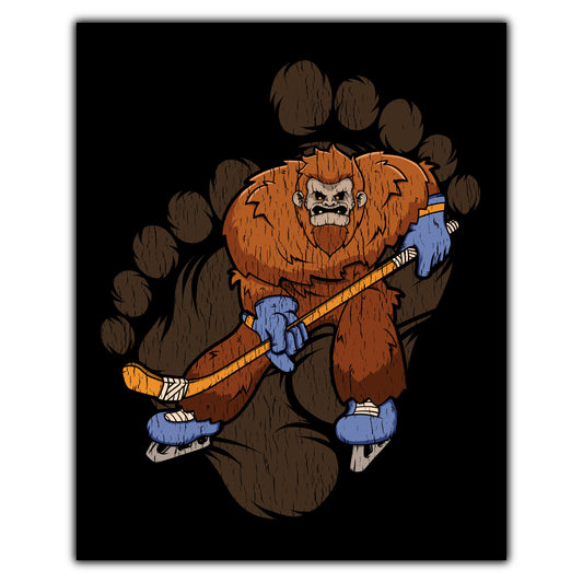 Bigfoot Hockey Art - Sasquatch Ice Hockey 8"x10" Wall Art Print