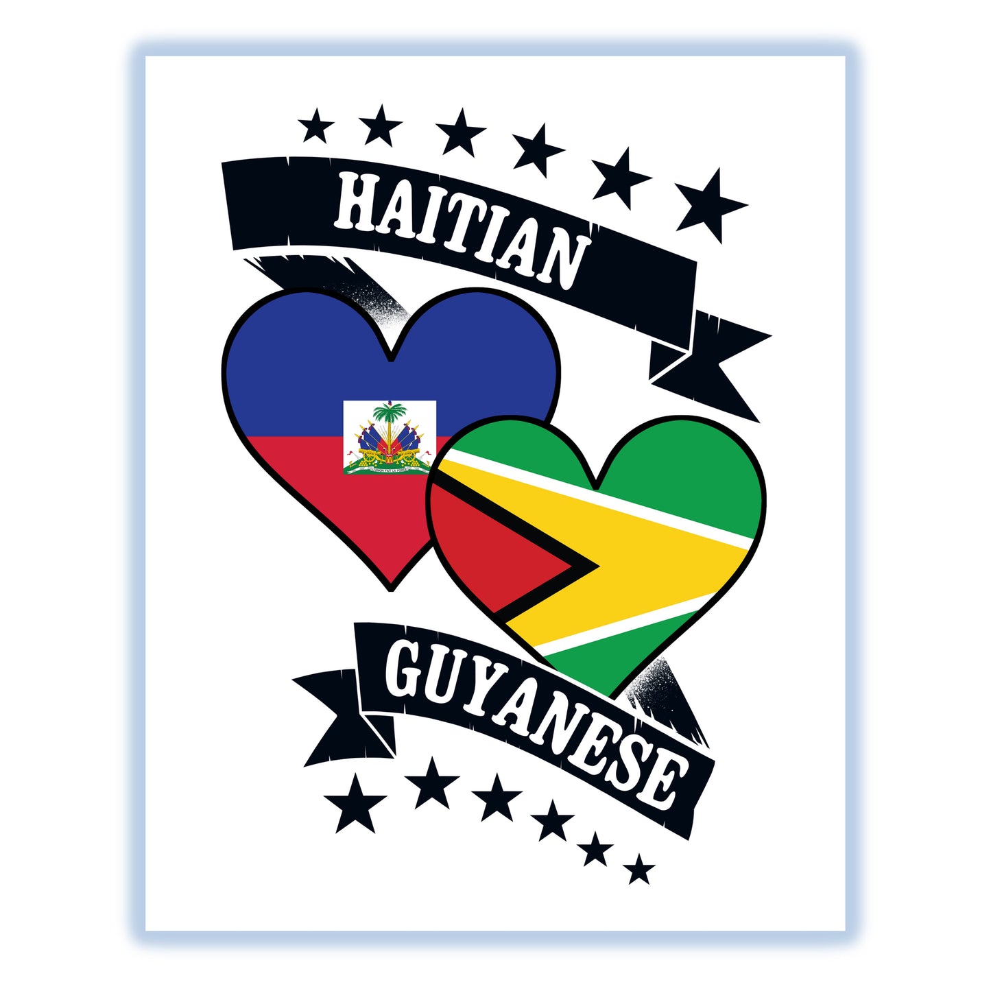 Haitian Guyanese Heart Flags Haiti Guyana 8"x10" Wall Art Print