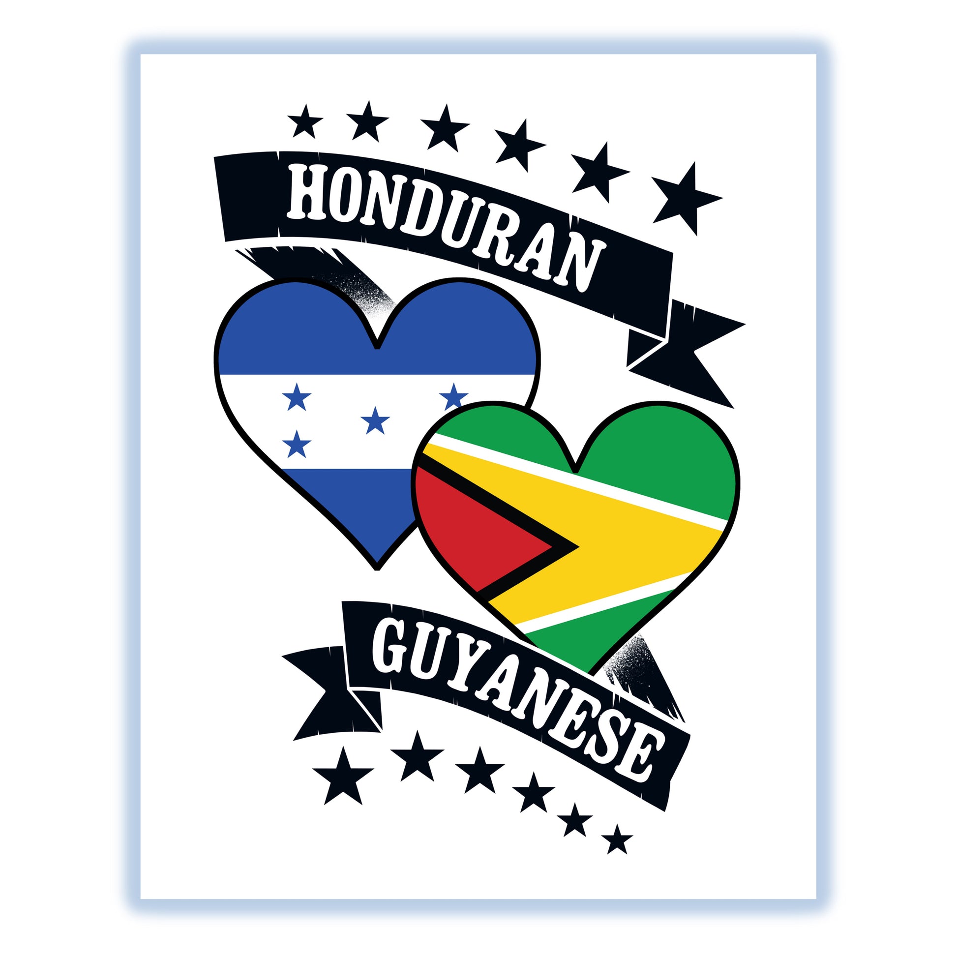Honduran Guyanese Heart Flags Honduras Guyana 8"x10" Wall Art Print