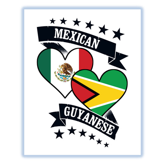 Mexican Guyanese Heart Flags Mexico Guyana 8"x10" Wall Art Print