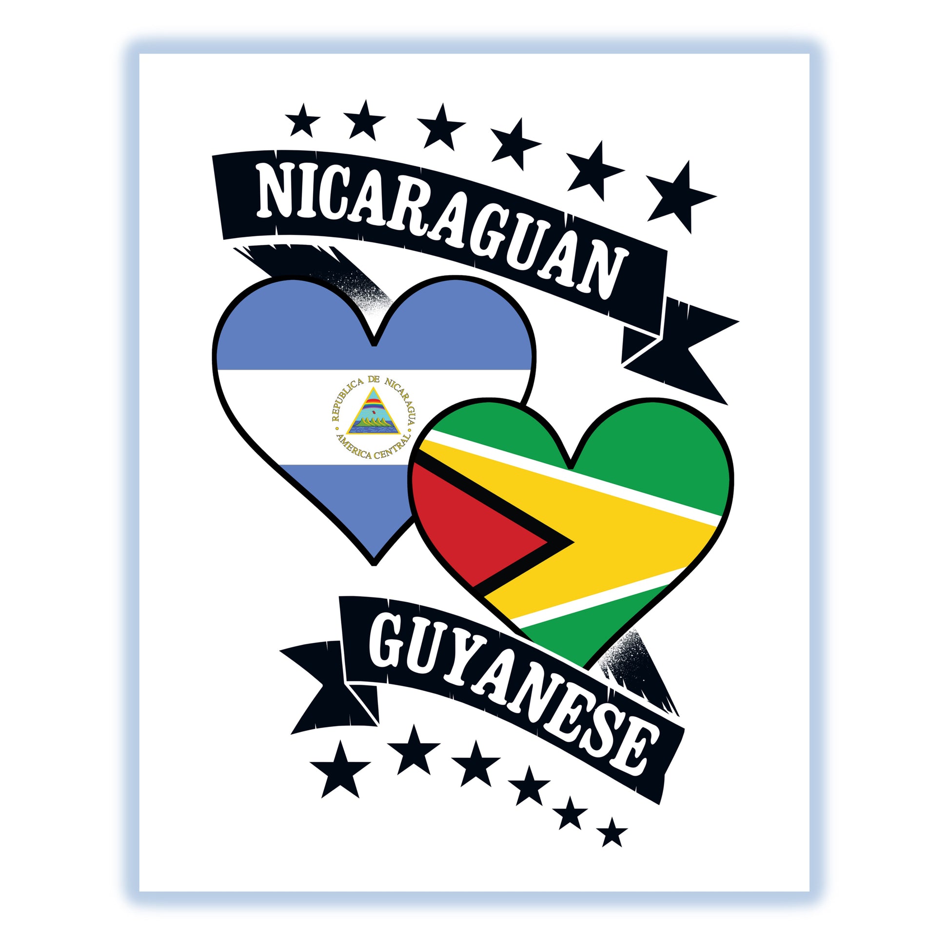 Nicaraguan Guyanese Heart Flags Nicaragua Guyana 8"x10" Wall Art Print