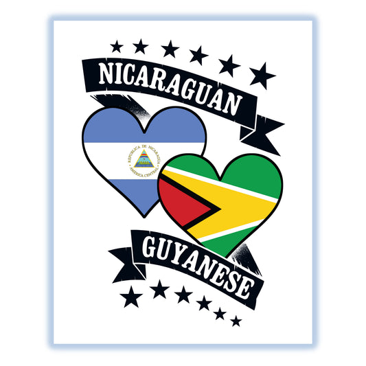 Nicaraguan Guyanese Heart Flags Nicaragua Guyana 8"x10" Wall Art Print