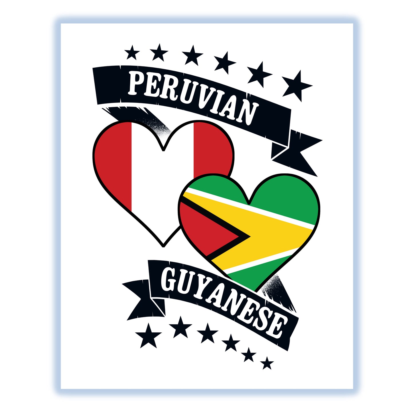 Peruvian Guyanese Heart Flags Peru Guyana 8"x10" Wall Art Print