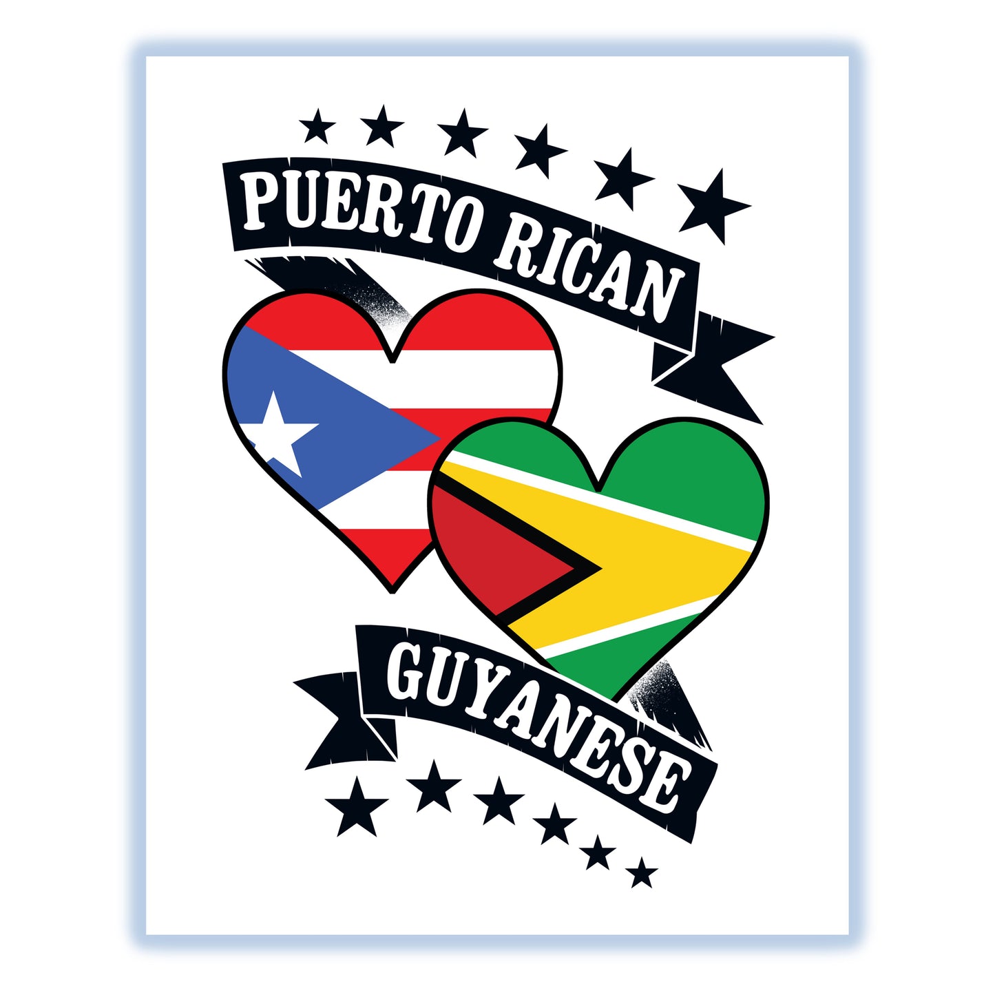 Puerto Rican Guyanese Heart Flags Puerto Rico Guyana 8"x10" Wall Art Print