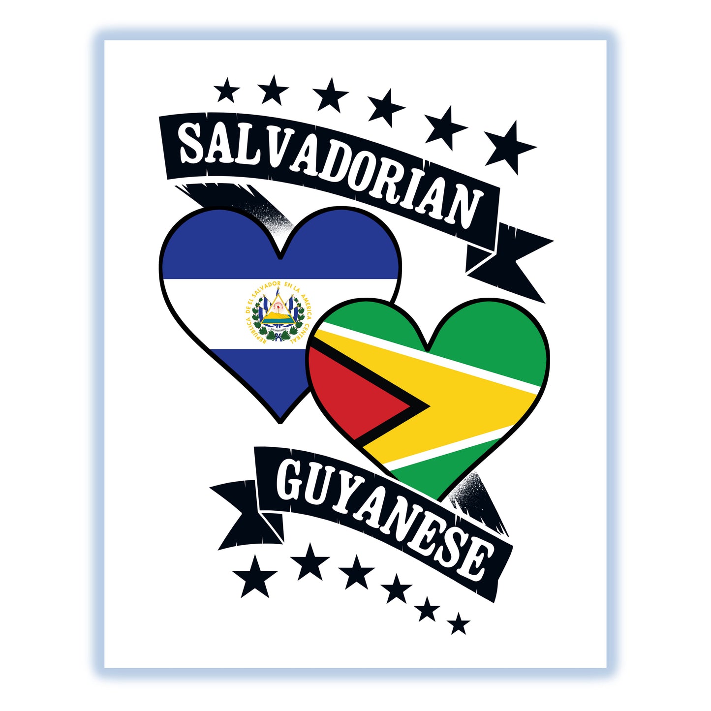 Salvadorian Guyanese Heart Flags El Salvador Guyana 8"x10" Wall Art Print