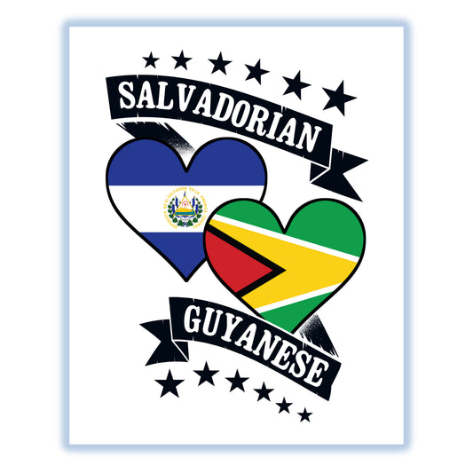 Salvadorian Guyanese Heart Flags El Salvador Guyana 8"x10" Wall Art Print