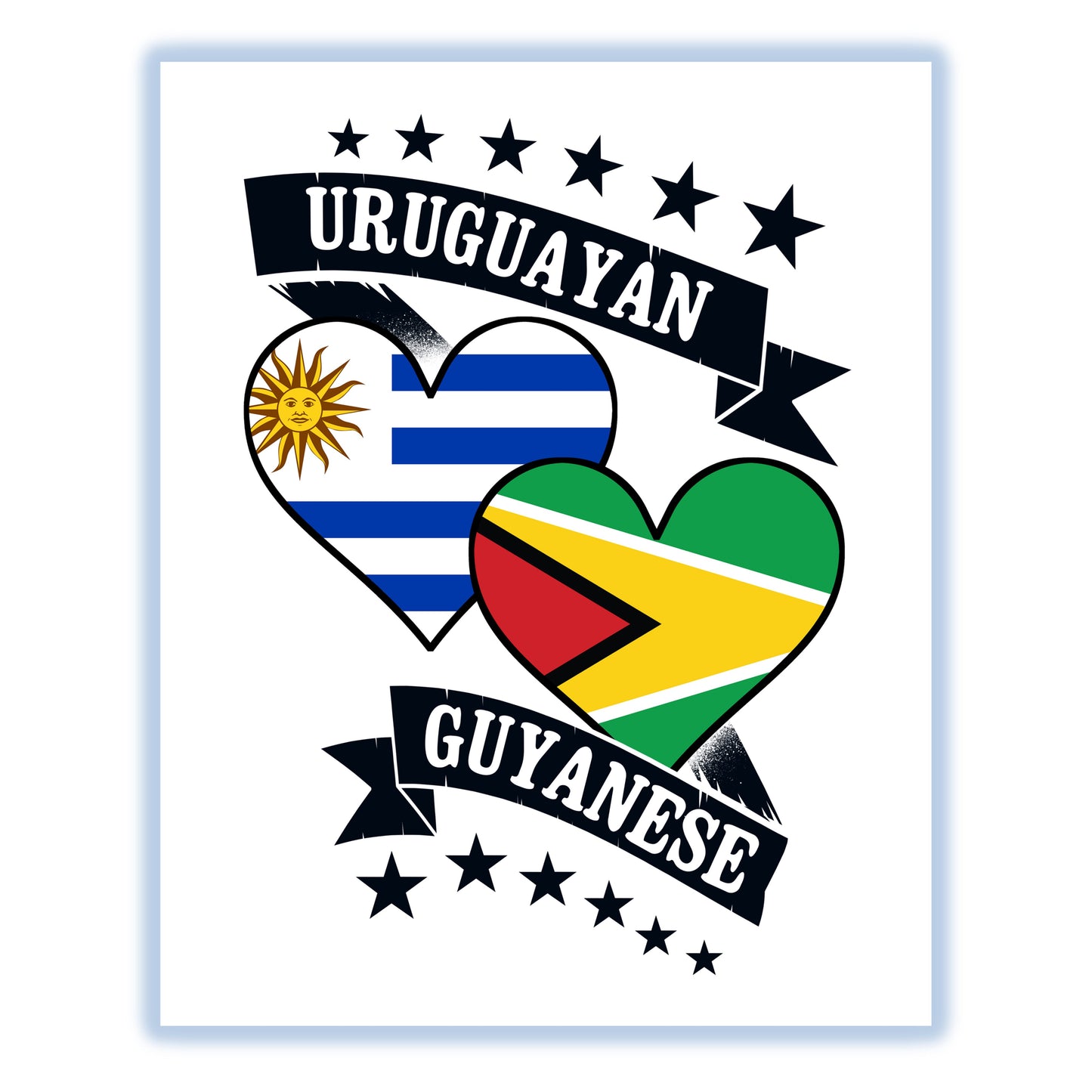 Uruguayan Guyanese Heart Flags Uruguay Guyana 8"x10" Wall Art Print