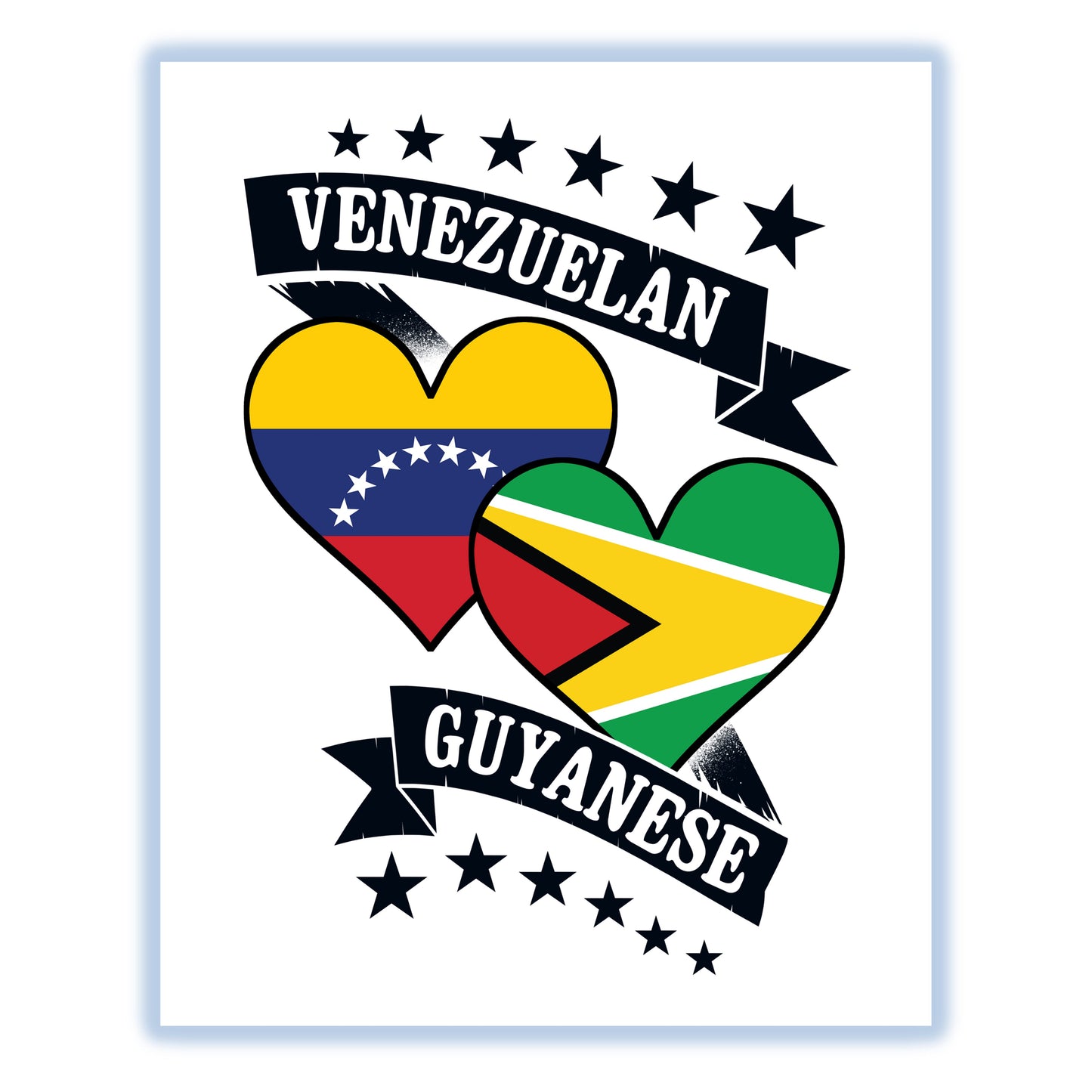 Venezuelan Guyanese Heart Flags Venezuela Guyana 8"x10" Wall Art Print