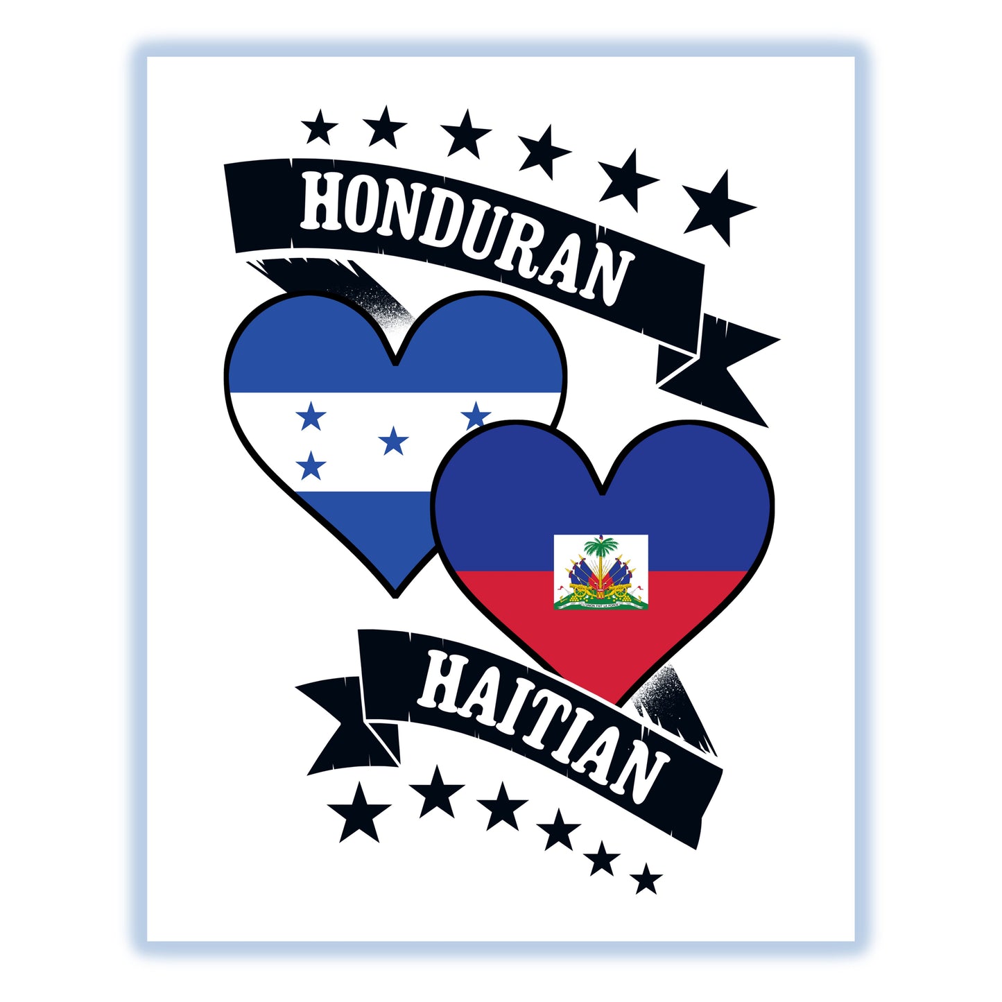 Honduran Haitian Heart Flags Honduras Haiti 8"x10" Wall Art Print