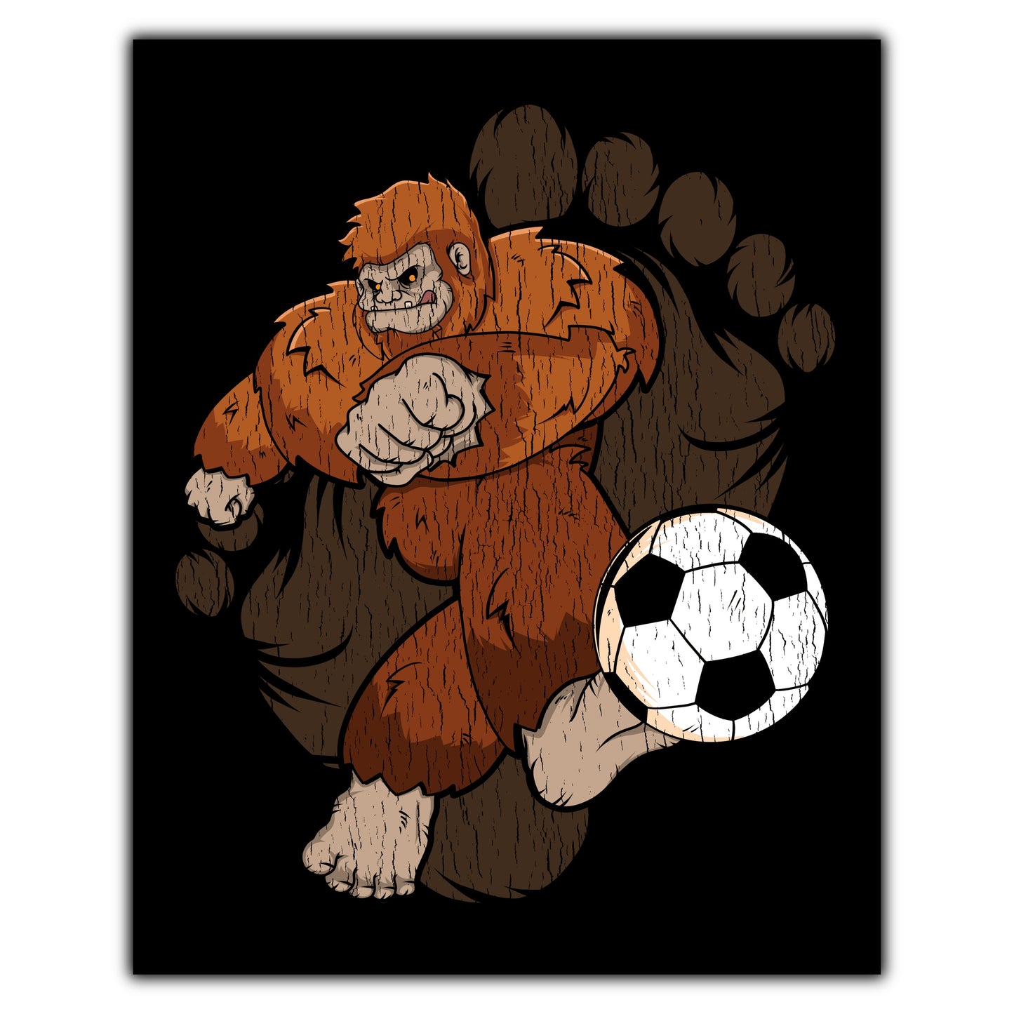 Bigfoot Soccer Art - Sasquatch Kicking Soccer Ball 8"x10" Wall Art Print