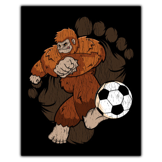 Bigfoot Soccer Art - Sasquatch Kicking Soccer Ball 8"x10" Wall Art Print