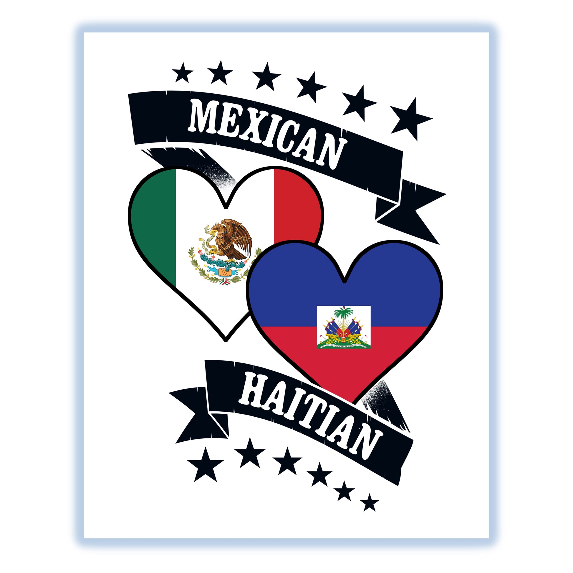 Mexican Haitian Heart Flags Mexico Haiti 8"x10" Wall Art Print