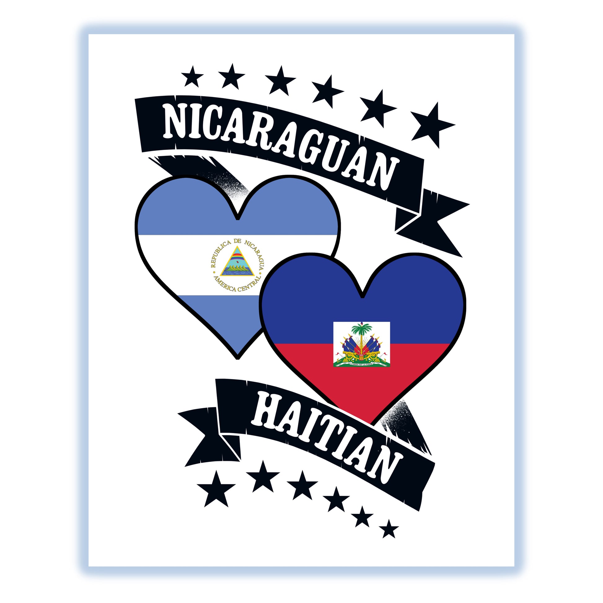 Nicaraguan Haitian Heart Flags Nicaragua Haiti 8"x10" Wall Art Print