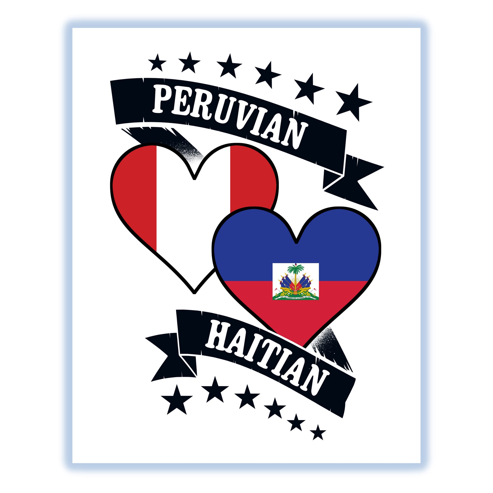 Peruvian Haitian Heart Flags Peru Haiti 8"x10" Wall Art Print