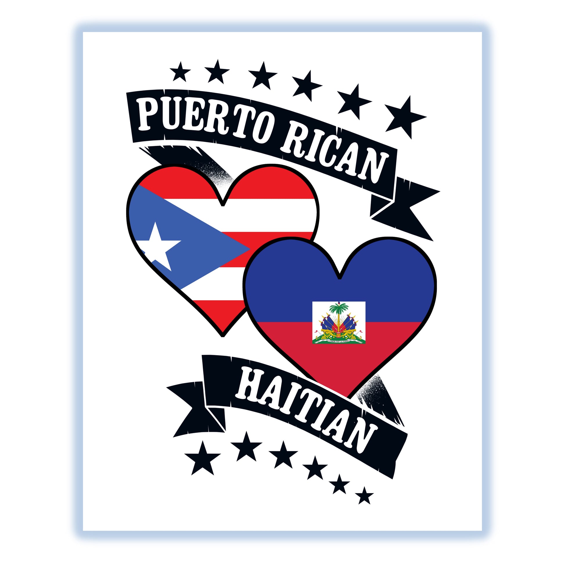 Puerto Rican Haitian Heart Flags Puerto Rico Haiti 8"x10" Wall Art Print
