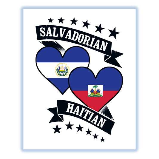Salvadorian Haitian Heart Flags El Salvador Haiti 8"x10" Wall Art Print