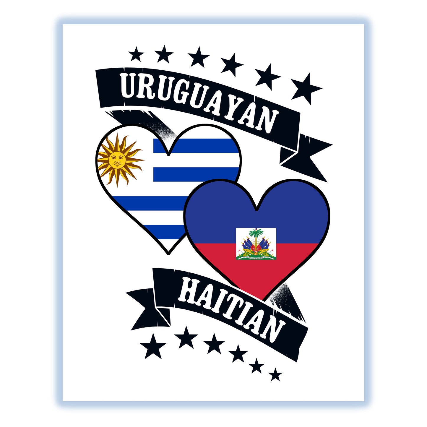Uruguayan Haitian Heart Flags Uruguay Haiti 8"x10" Wall Art Print