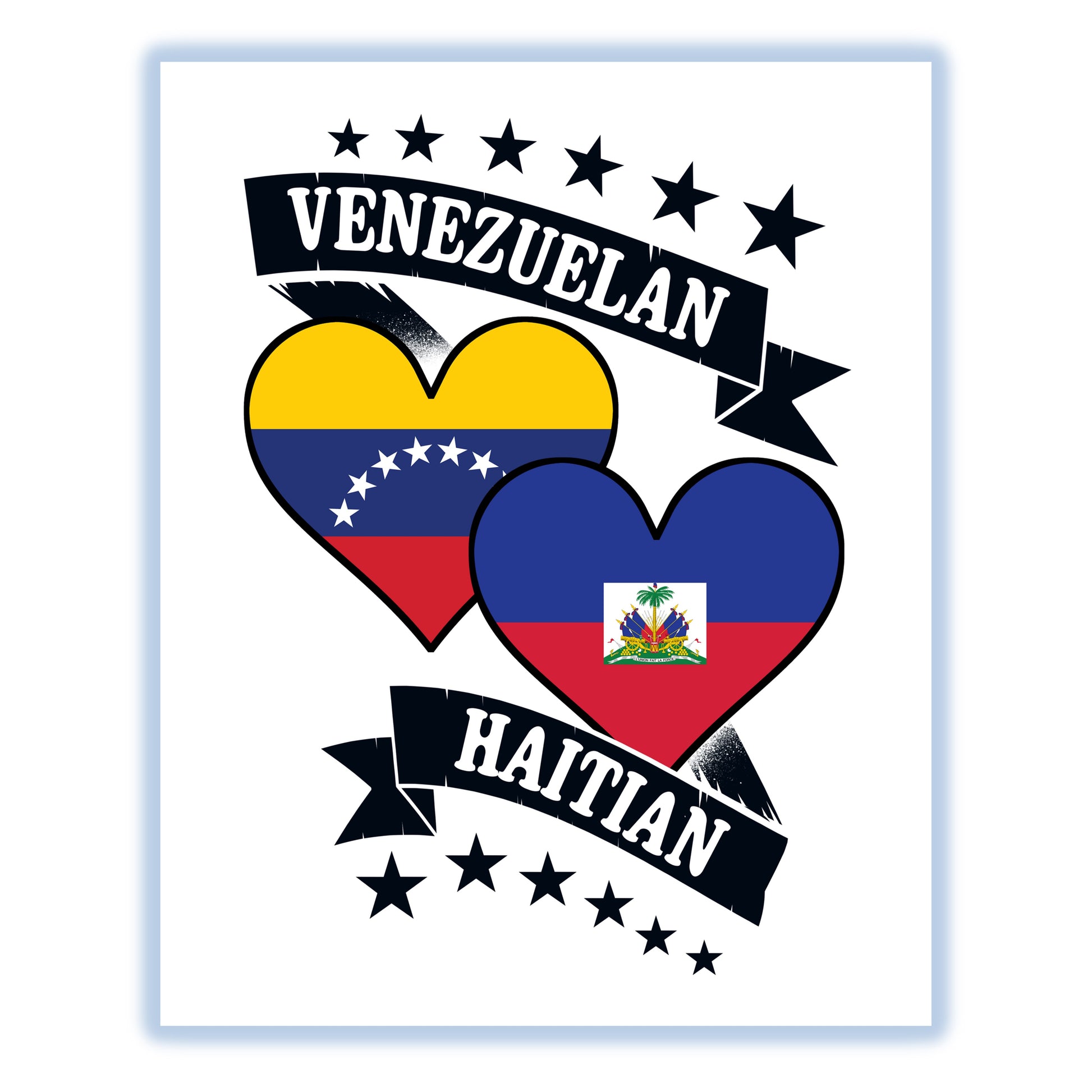 Venezuela Haitian Heart Flags Venezuela Haiti 8"x10" Wall Art Print